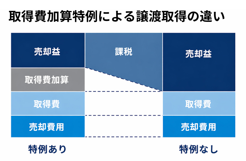 取得費加算特例による譲渡取得の違い